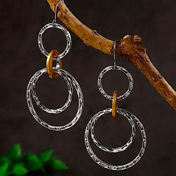 Circular Boho Geometric Earrings Gold and Silver Two atone - Picture 1 of 4